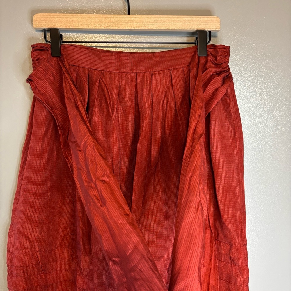 Vera Wang Lavender Label sz 6 Silk Pleated A-Line Skirt Bow Red - Picture 3 of 10